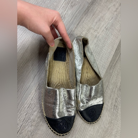 Tory Burch Silver Metallic Colorblock Espadrille Size 9.5 - Picture 4 of 12